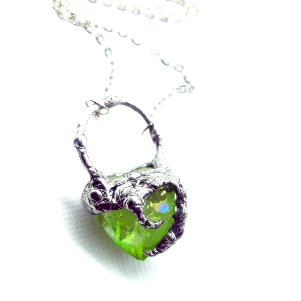Green aura quartz crystal necklace statement piece handmade